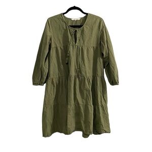 (SOLD) ANTHRO PAPRIKA Cotton Tiered Long Sleeve Midi Dress Army Green M
